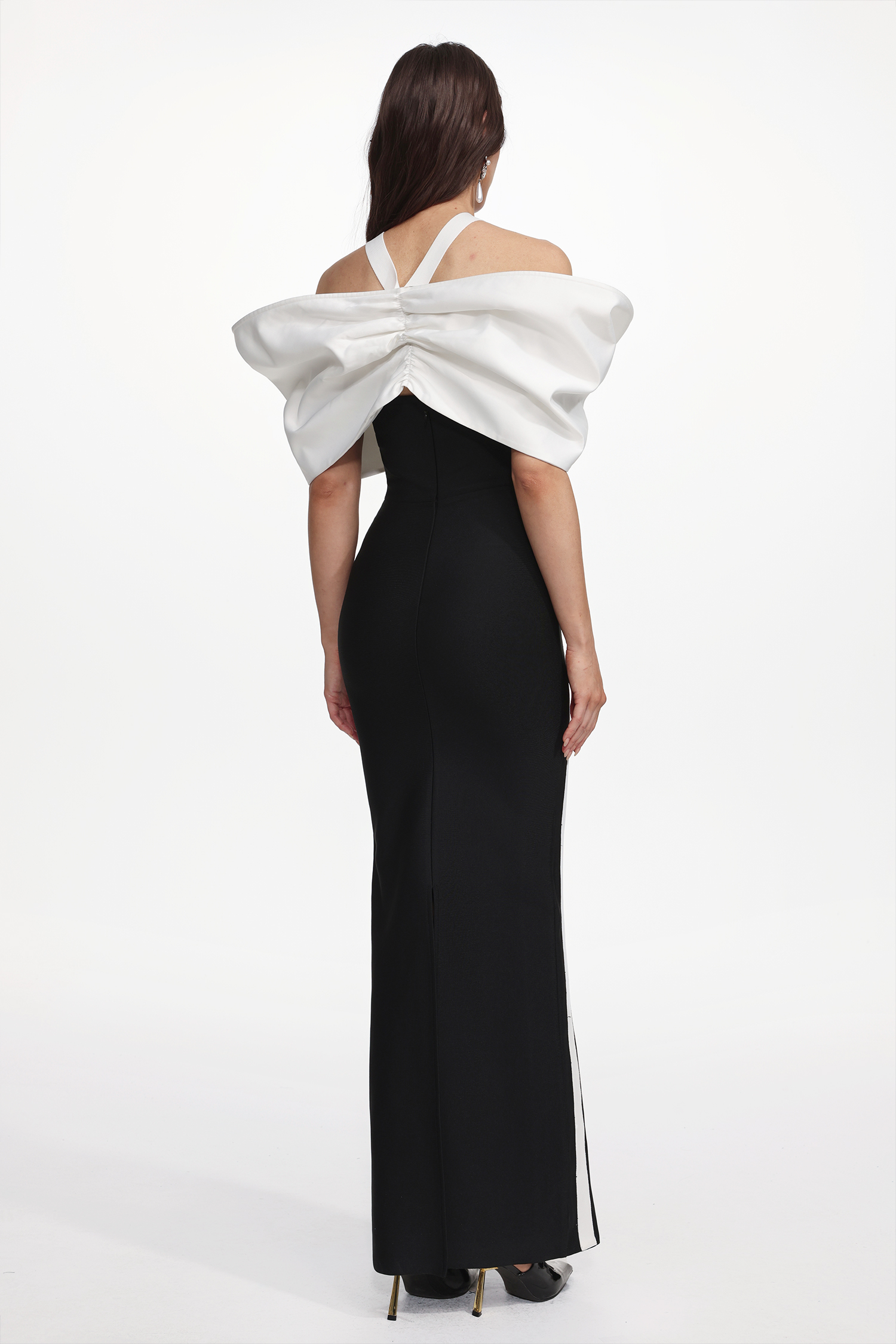 Elegant Contour Halter Bow Contrast Bandage Maxi Dress