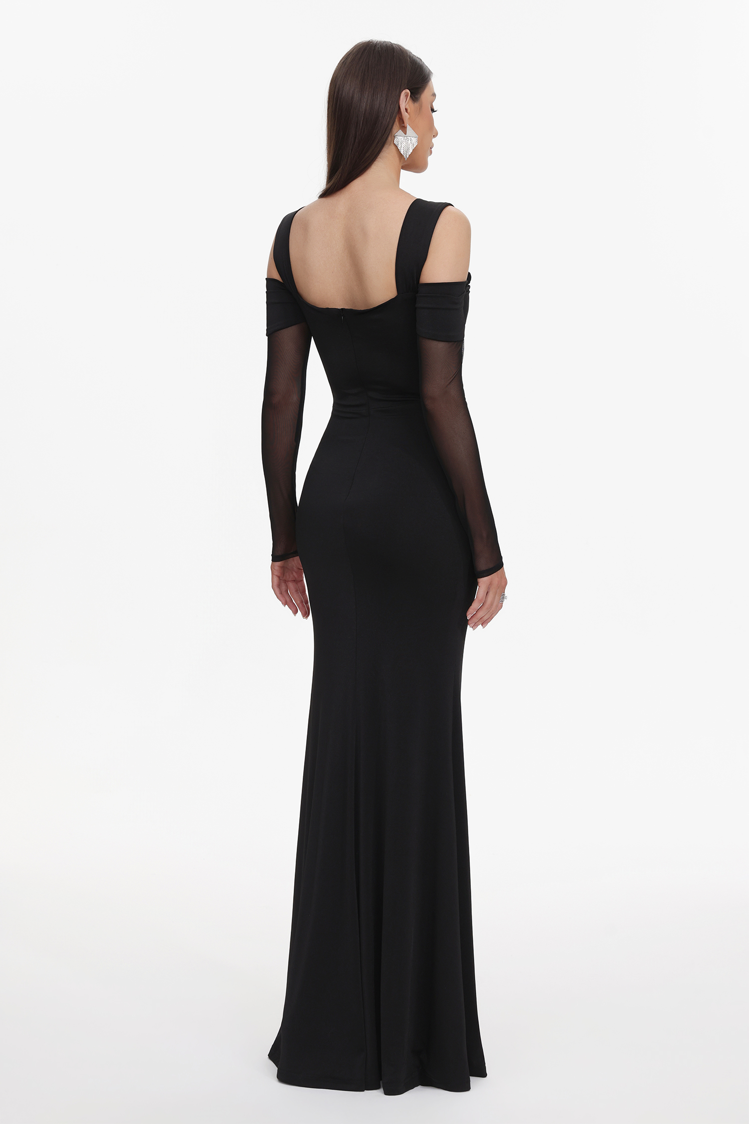 Lorin Elegant Contour Off Shoulder Long Sleeve High Slit Maxi Dress