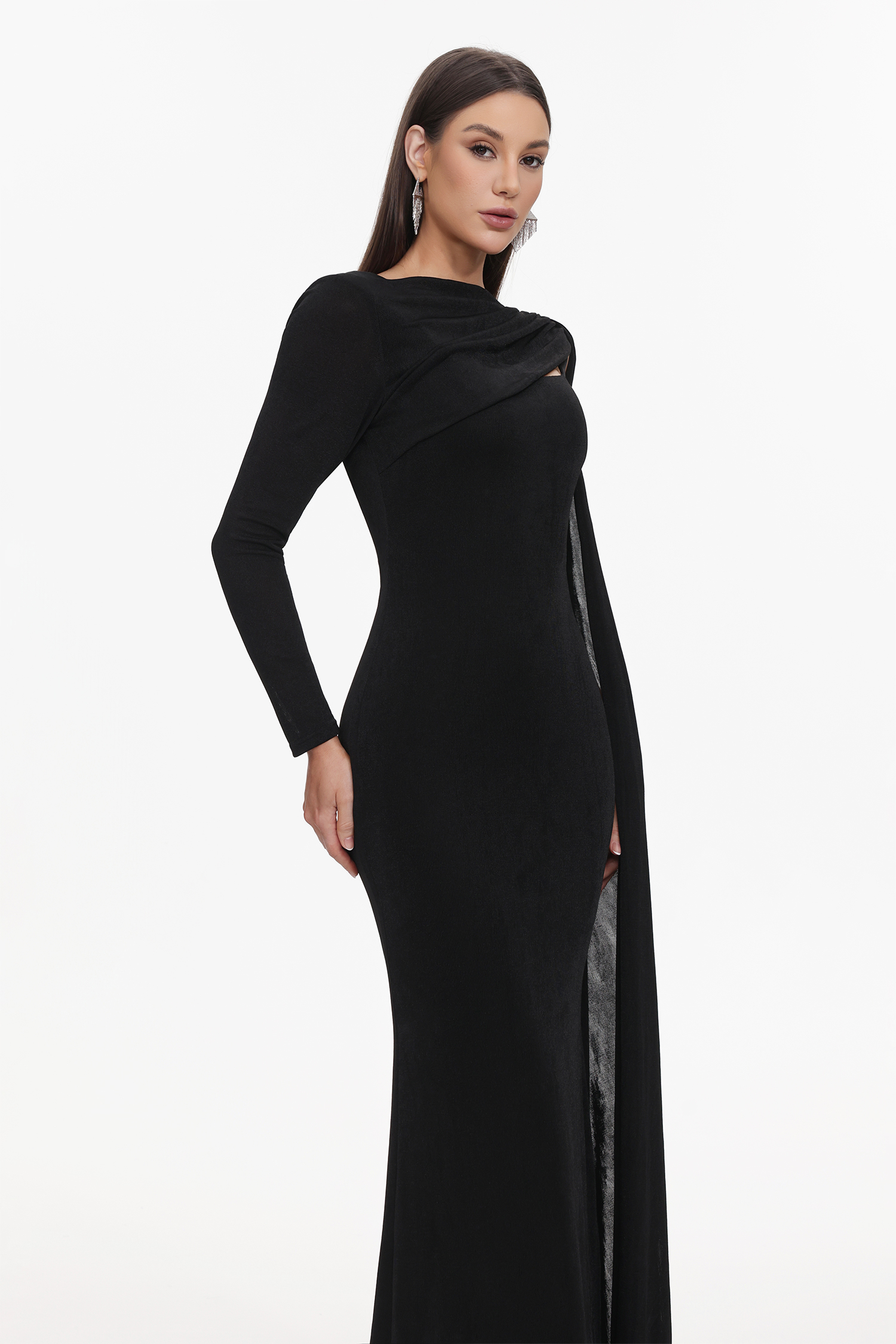 Louxia Elegant Contour One Sleeve Asymmetric Cape Maxi Dress