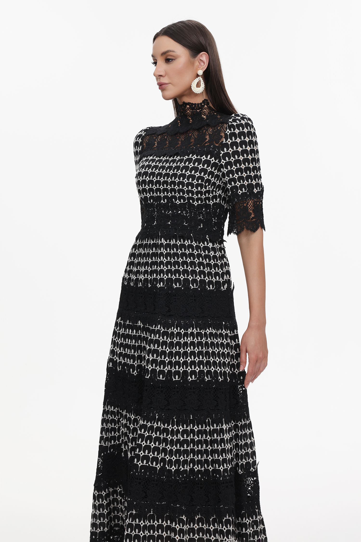 Sydnie Resort Flowy Half Sleeve Lace Maxi Dress