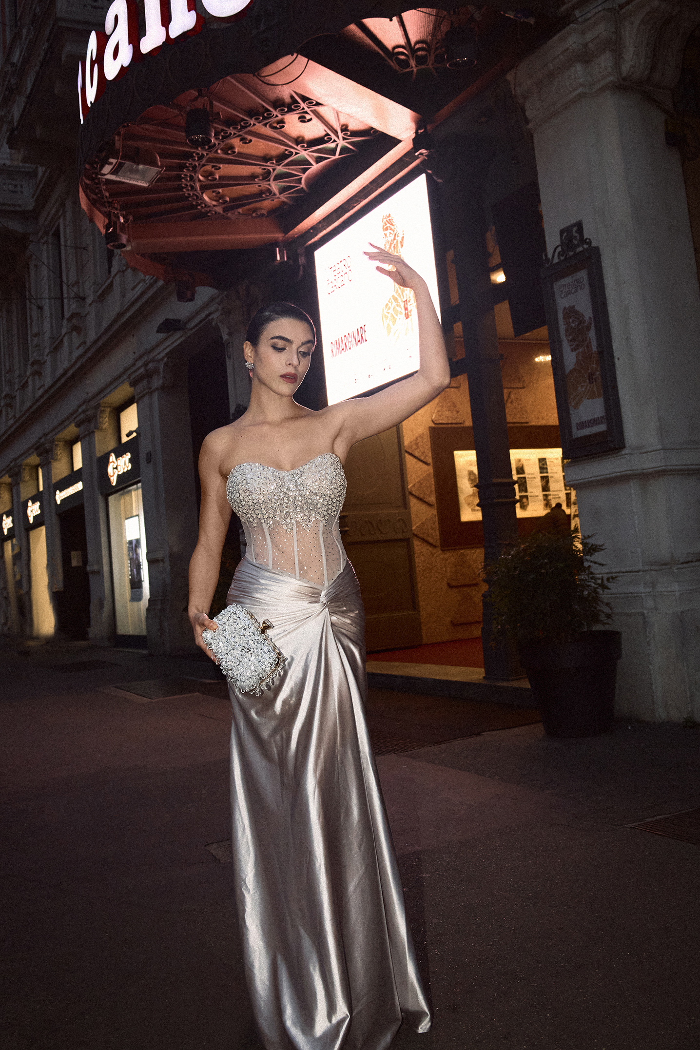 Denny Strapless Sequin High Slit Maxi Dress