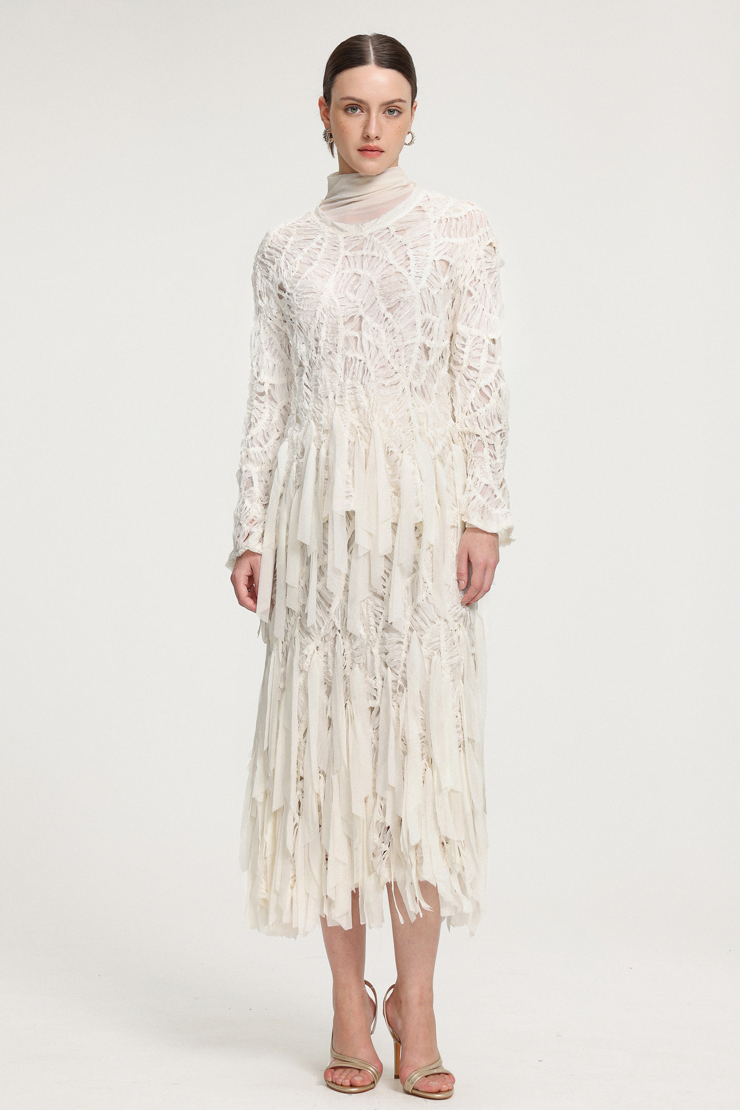 Textured Knit Long-Sleeve Top With Ribbon Details