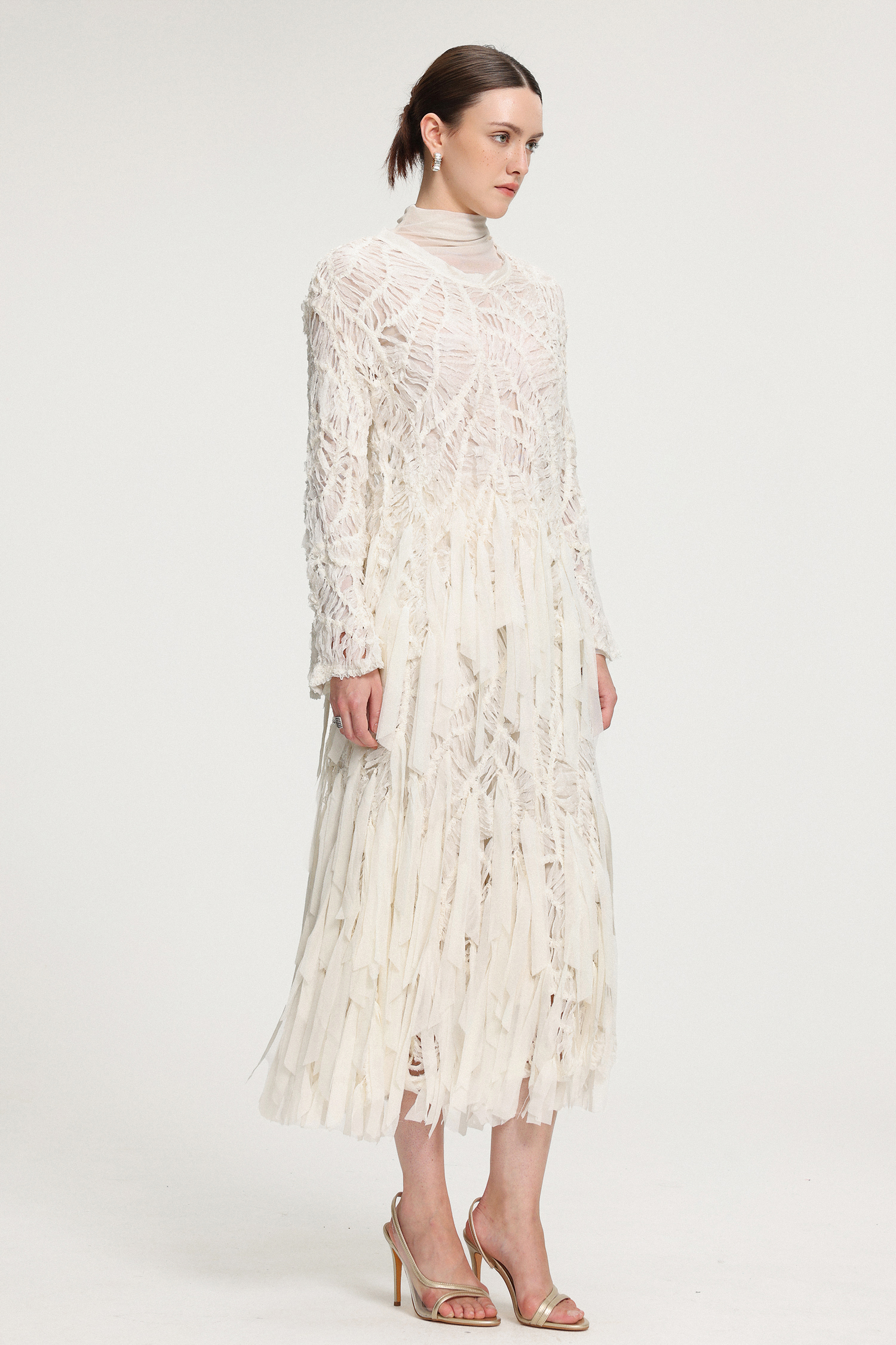 Textured Knit Long-Sleeve Top With Ribbon Details