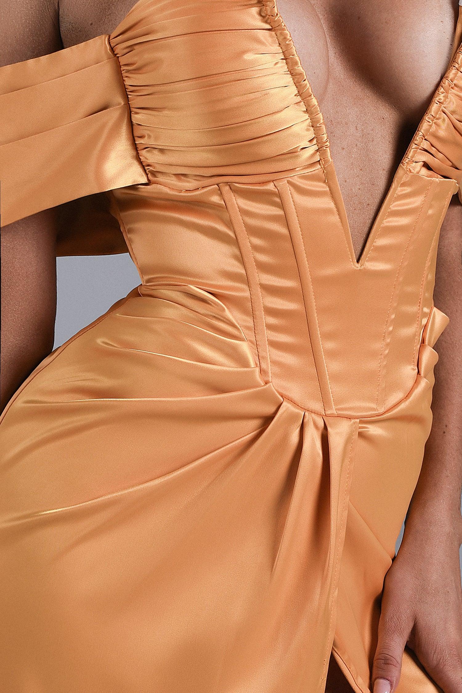 Alexa Off Shoulder Corset Mini Dress - Yellow - Bellabarnett