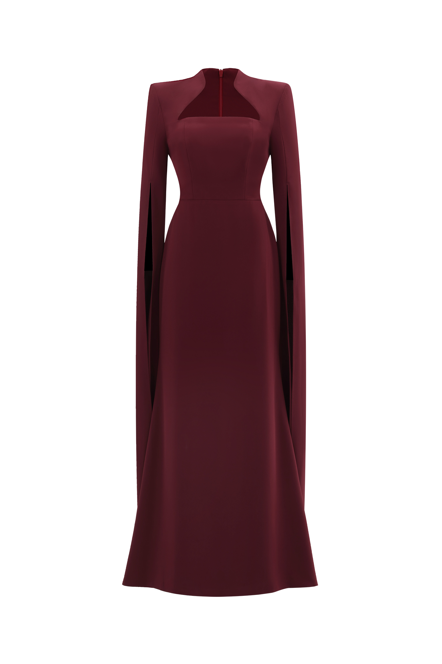 Werko Elegant Tailored Square Neck Cape Sleeve Woven Maxi Dress