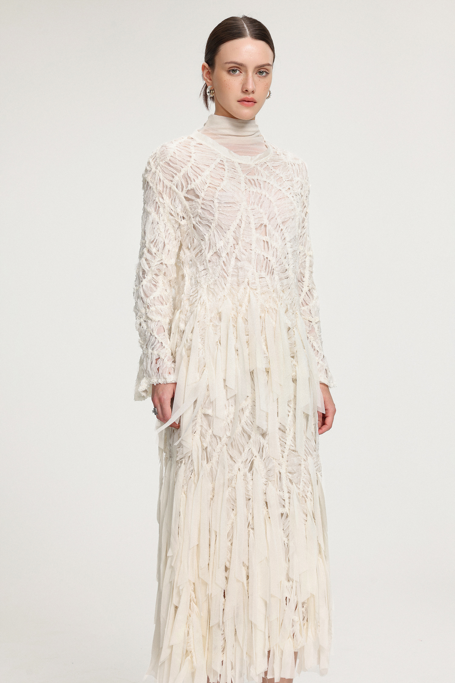 Textured Knit Long-Sleeve Top With Ribbon Details