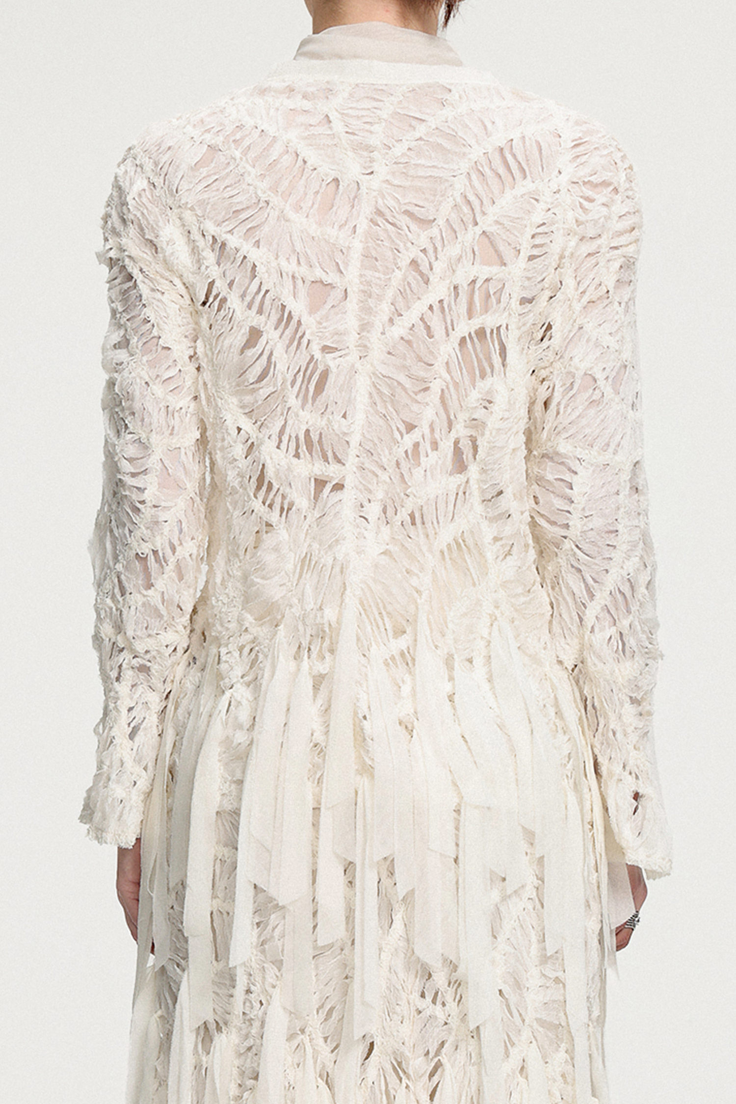 Textured Knit Long-Sleeve Top With Ribbon Details