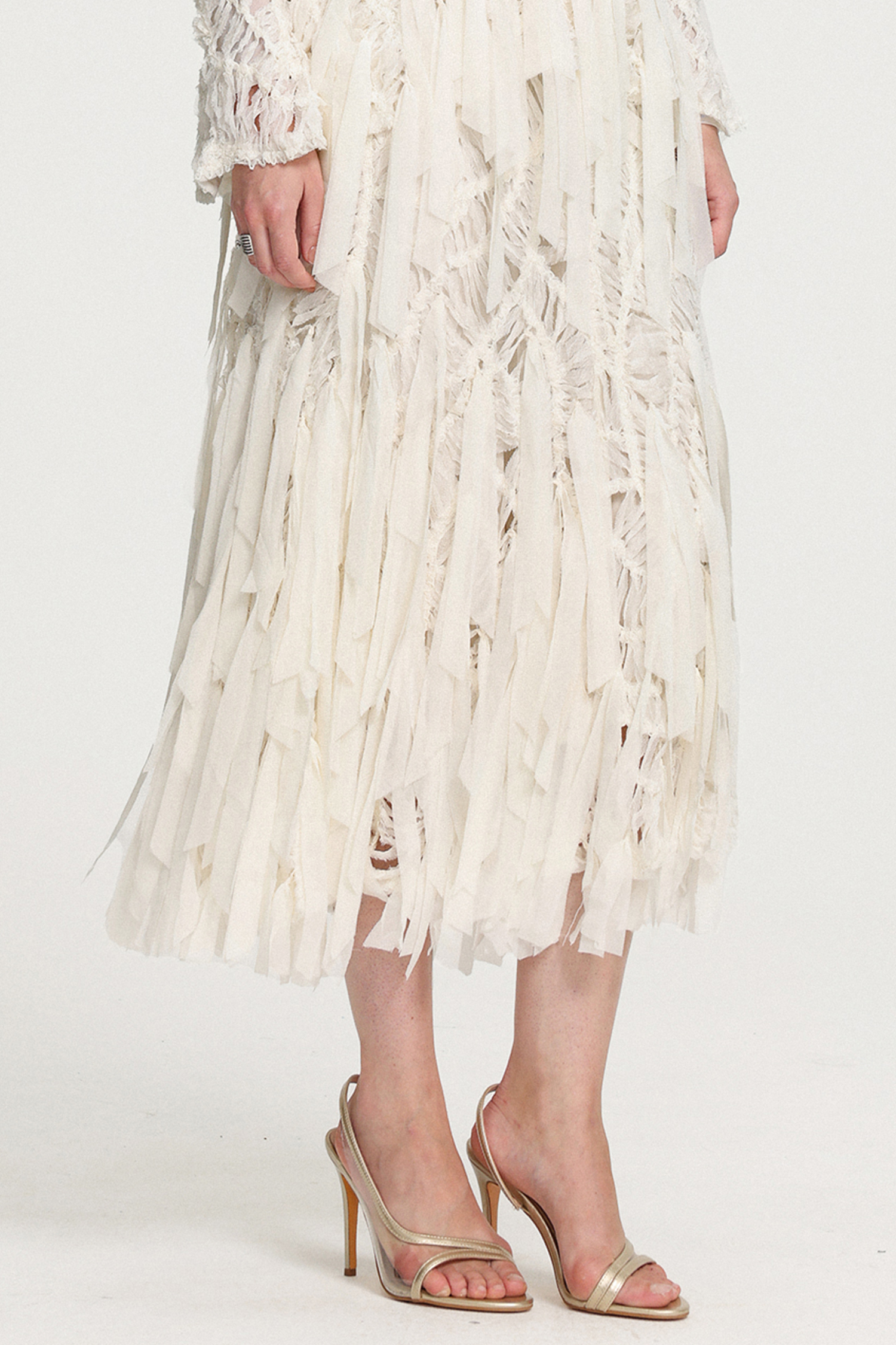 Fringed Midi Skirt With Ribbon Accents