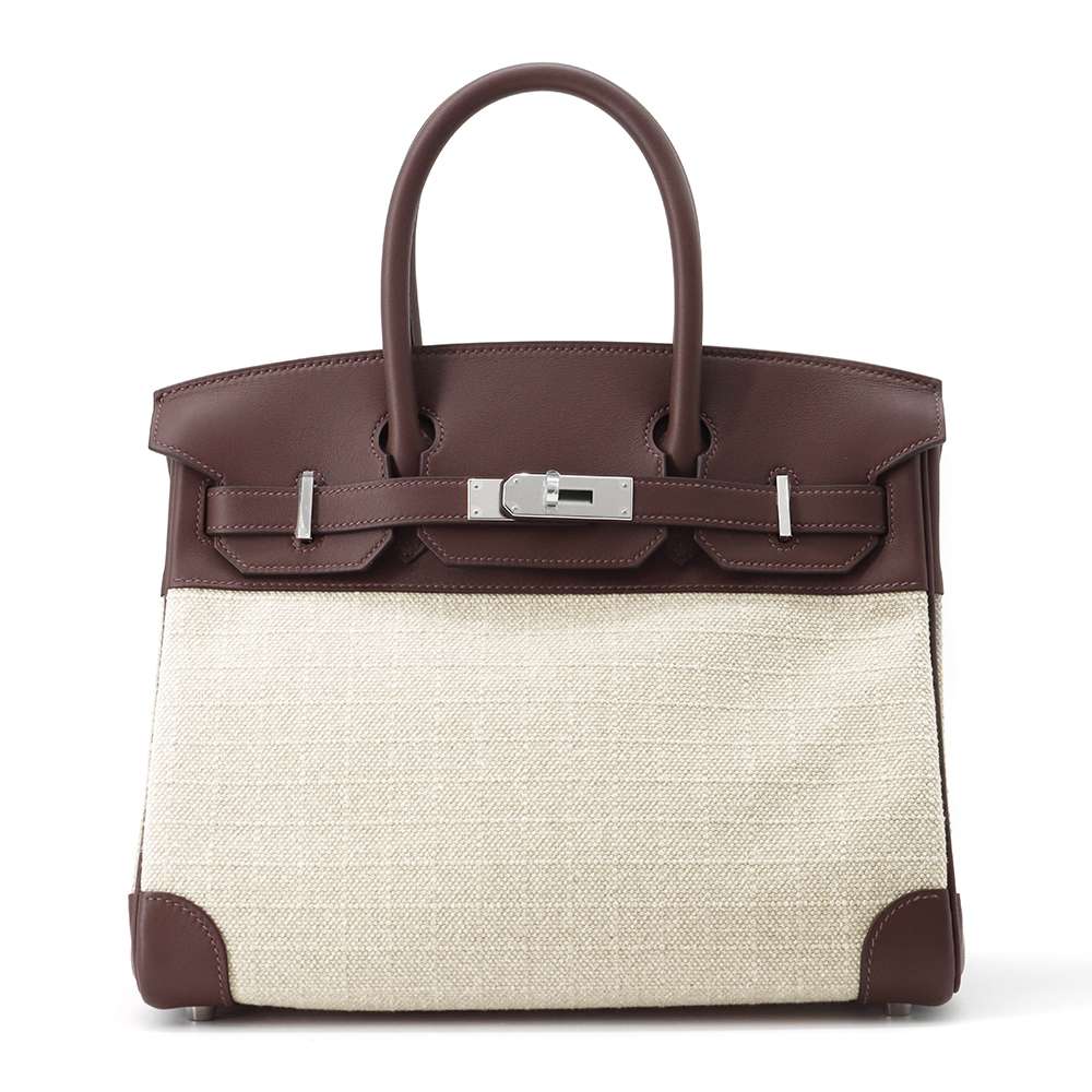 HERMES Birkin Ecru/ Moka Toile GM Swift Leather Size 30