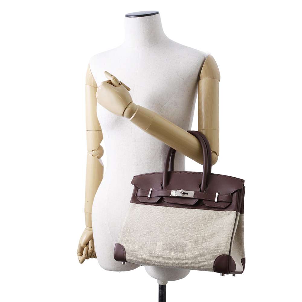 HERMES Birkin Ecru/ Moka Toile GM Swift Leather Size 30