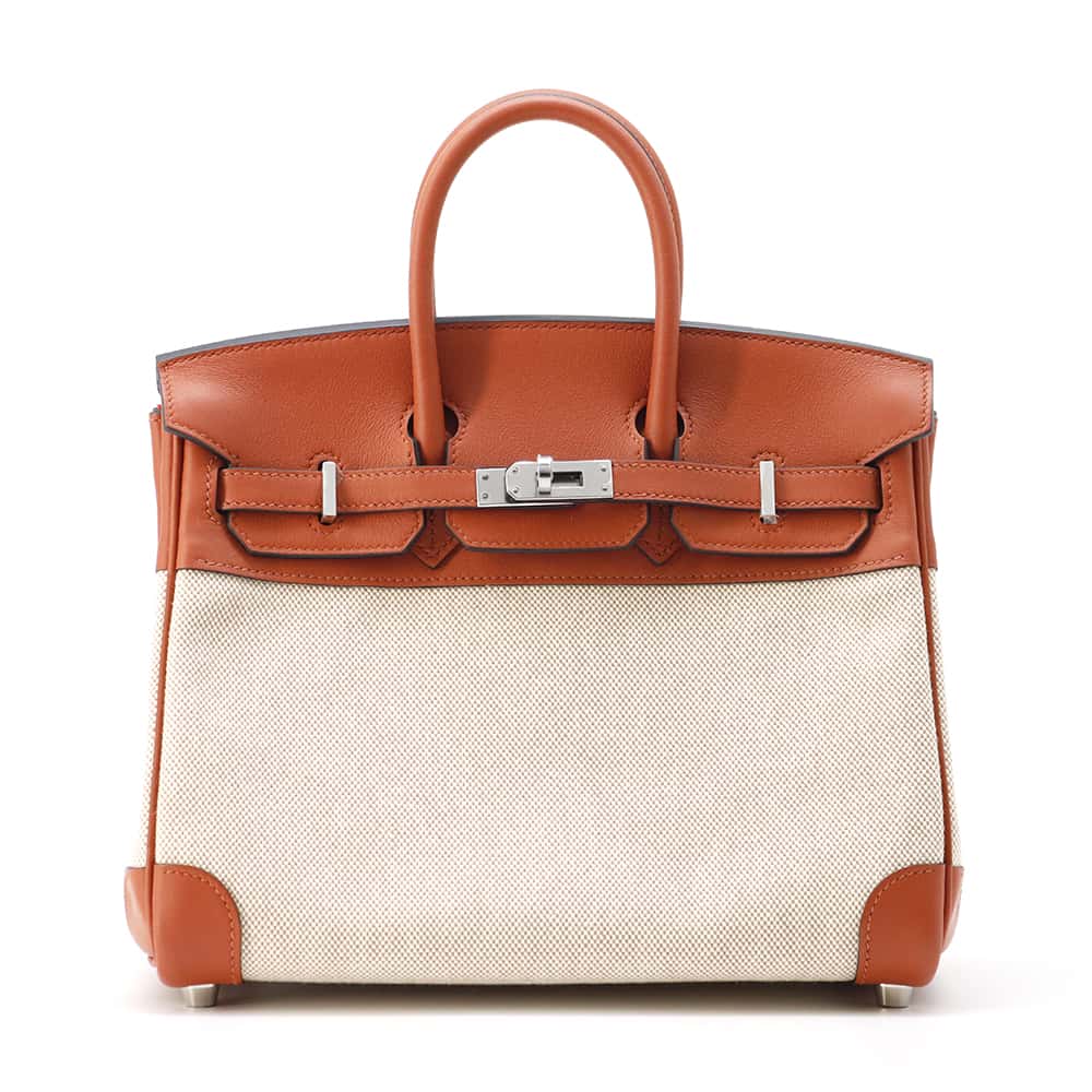 HERMES Birkin Verso Cuivre/ Ecru/ Rose Texas Toile H Swift Leather Size 25
