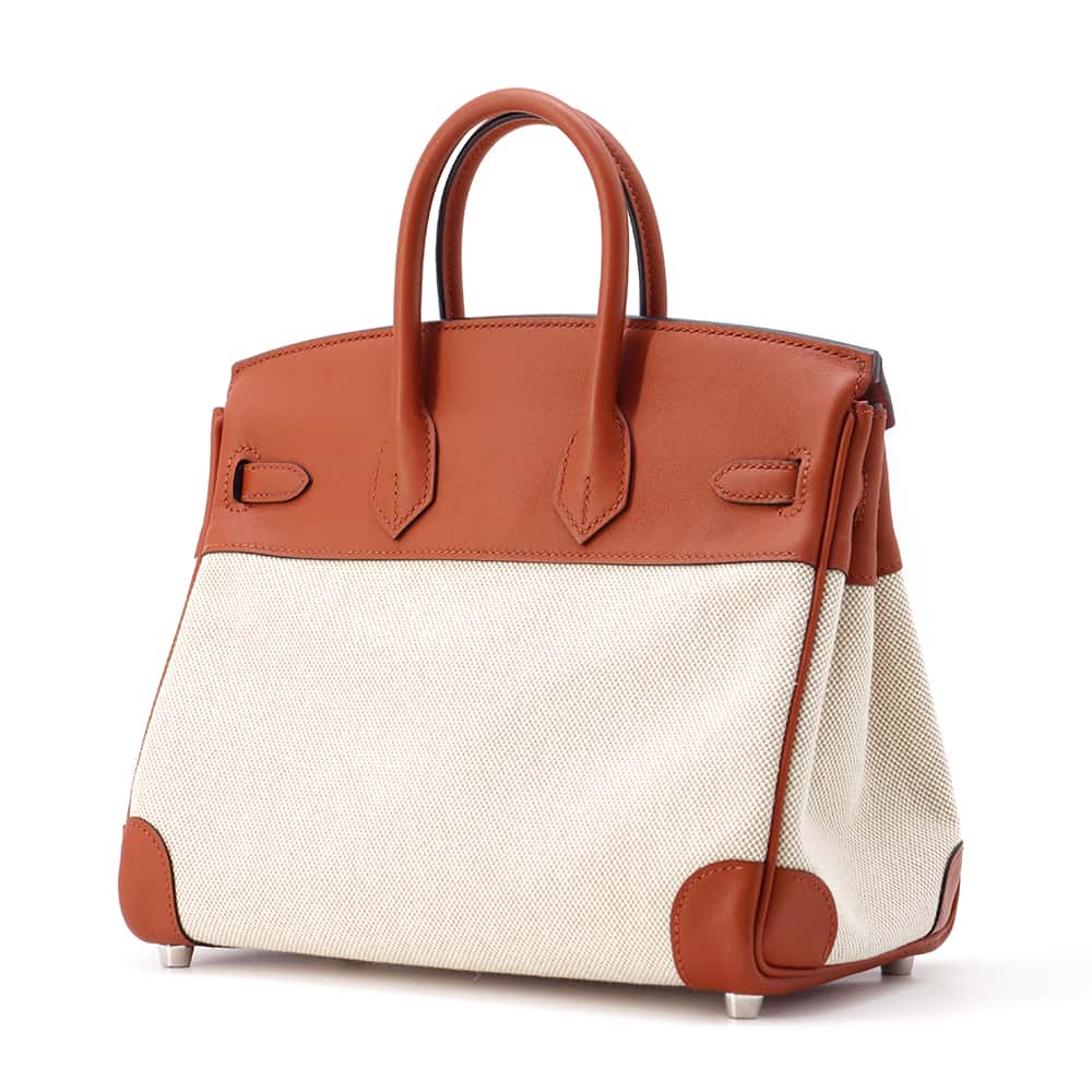 HERMES Birkin Verso Cuivre/ Ecru/ Rose Texas Toile H Swift Leather Size 25