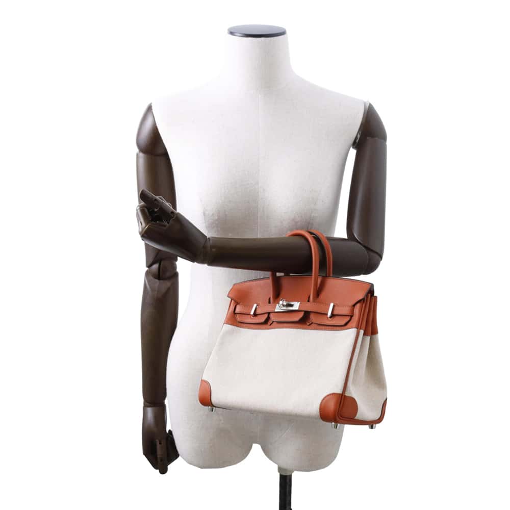 HERMES Birkin Verso Cuivre/ Ecru/ Rose Texas Toile H Swift Leather Size 25