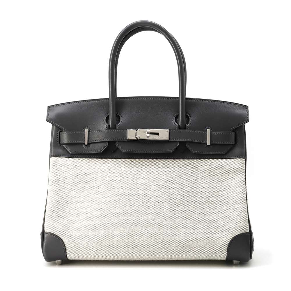 HERMES Birkin Gray/ Ecru Toile H Box Calf Leather Size 30