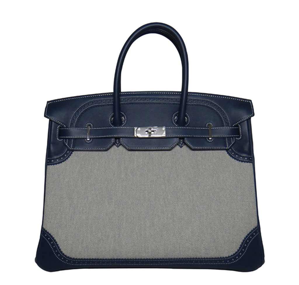 HermesBirkin Ghillies 35 Bag Blue Toile