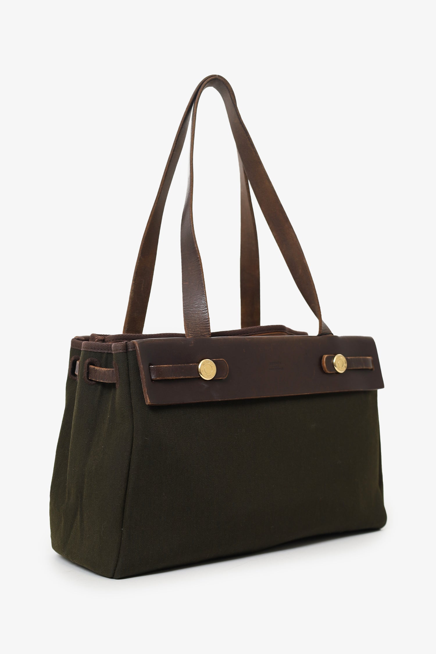 Hermès 2003 Brown/Green Leather/Canvas Changeable Vibrato Herbag PM