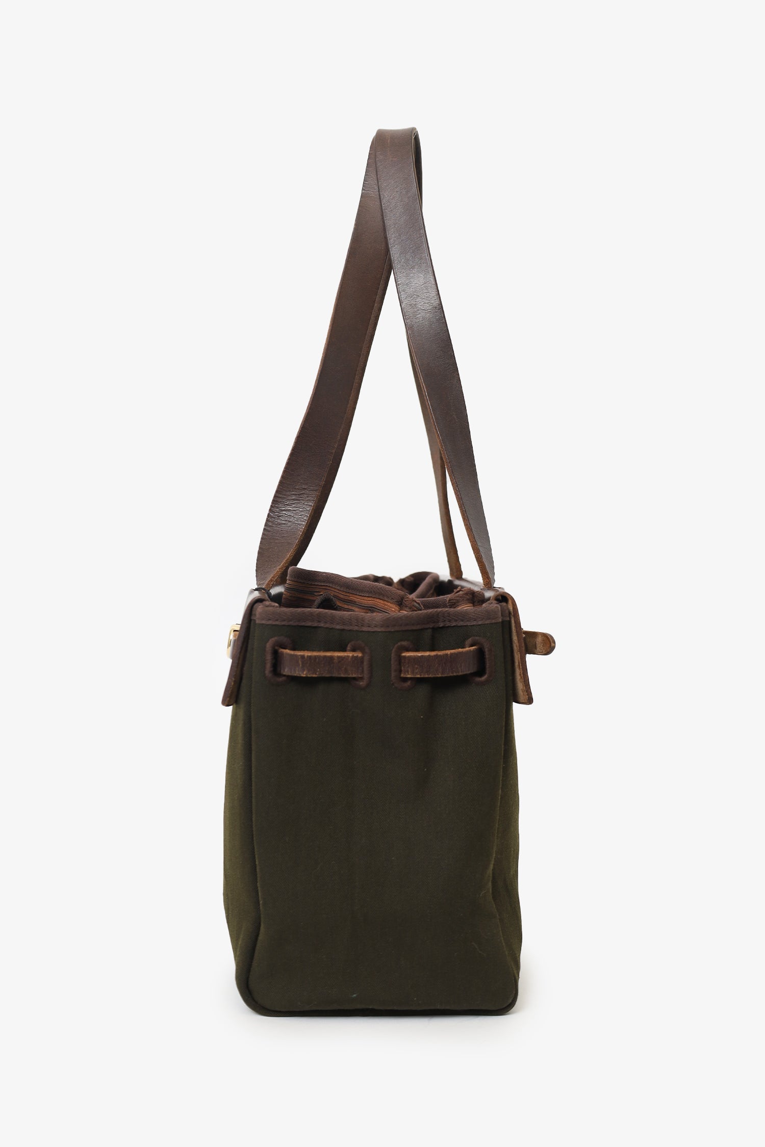 Hermès 2003 Brown/Green Leather/Canvas Changeable Vibrato Herbag PM