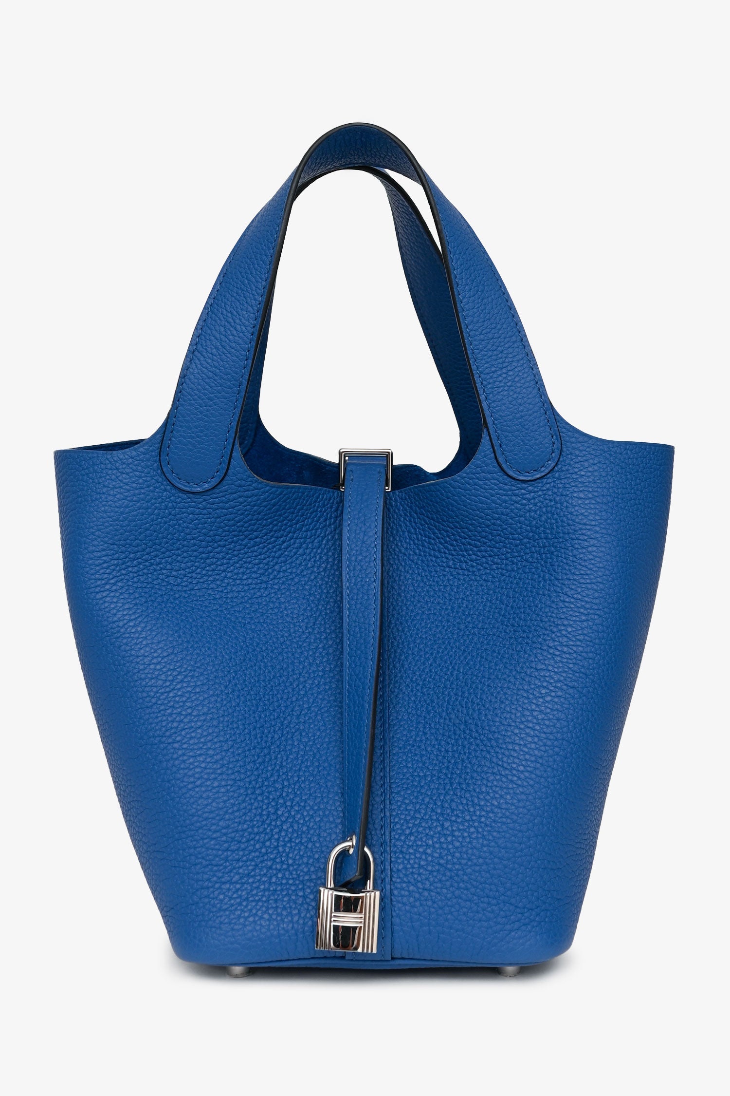 Hermès 2021年 ブルー フランス クレマンスレザー ピコタン18 パラジウム金具（PHW）。