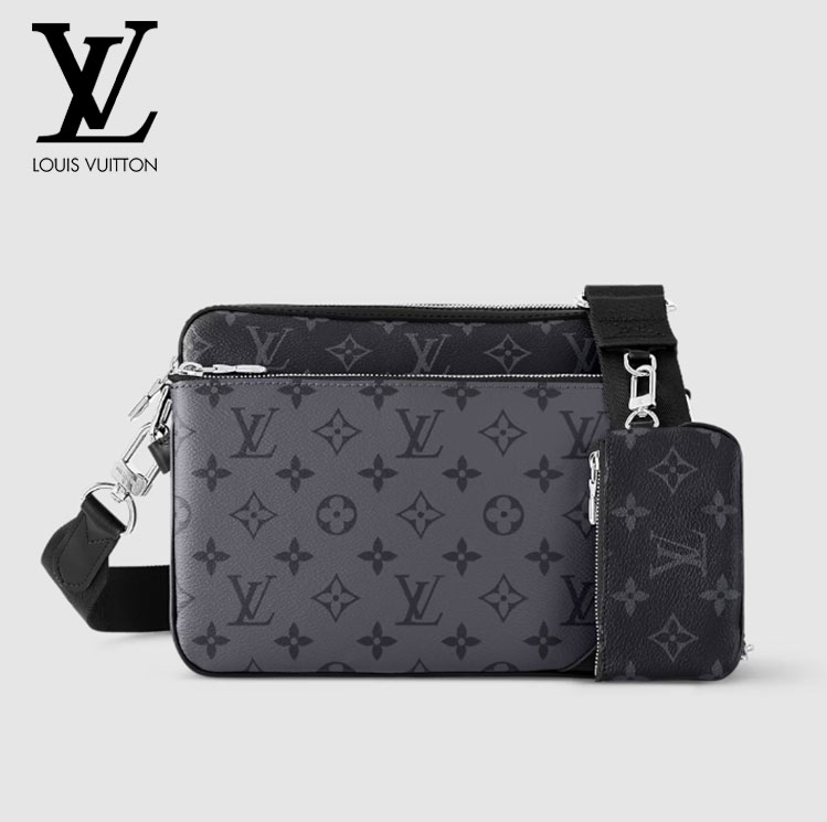 ルイ・ヴィトン トリオ メッセンジャー モノグラム ショルダーバッグ ブラック／グレー