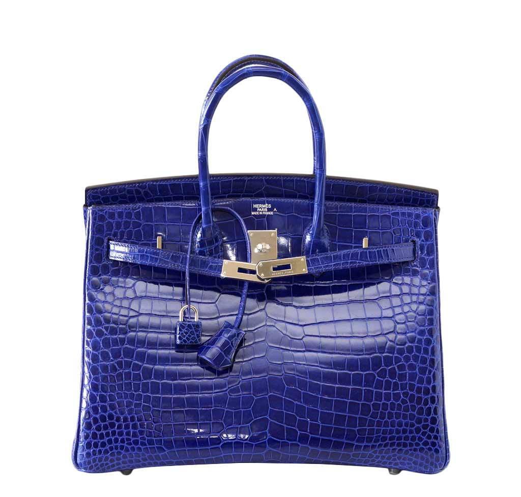HermesPorosus Crocodile Birkin 35 Bleu Electrique Bag