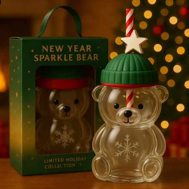 🔥LAST DAY 49% OFF 🎁- New Year Sparkle Bear Glass Cup (2026 Edition)