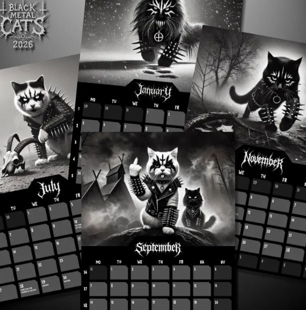 🔥LAST DAY 49% OFF ❤️-Black Metal Cats 2026 - Wall Calendar 2026