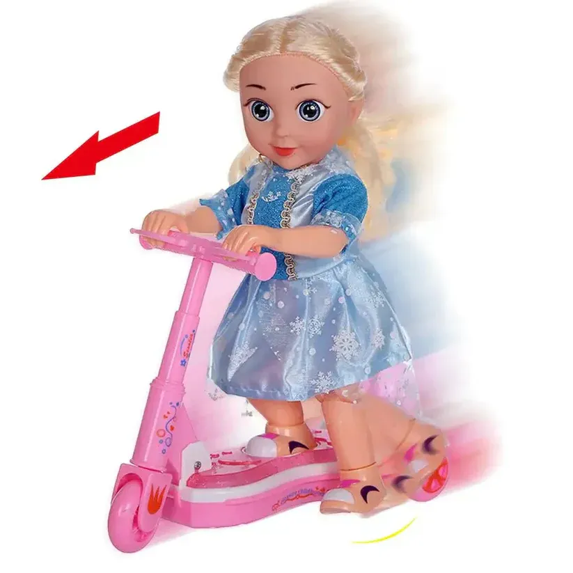 Pink princess doll with scooter bright, musical and universal
