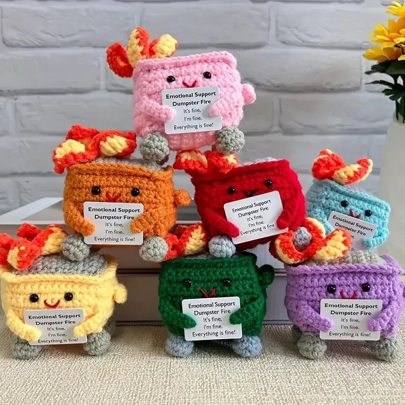 Handmade Crochet Dumpster Fire Doll
