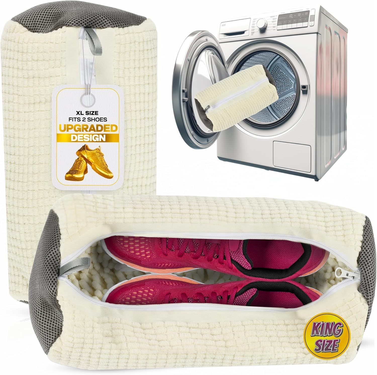 Shoe Washing Machine Bag | Laundry Shoe Bag for Washer and Dryer - Reusable Sneaker Washing Machine Bag - Suitable for All Footwear Types and Sizes | Fits One Full-Size Pair of Shoes