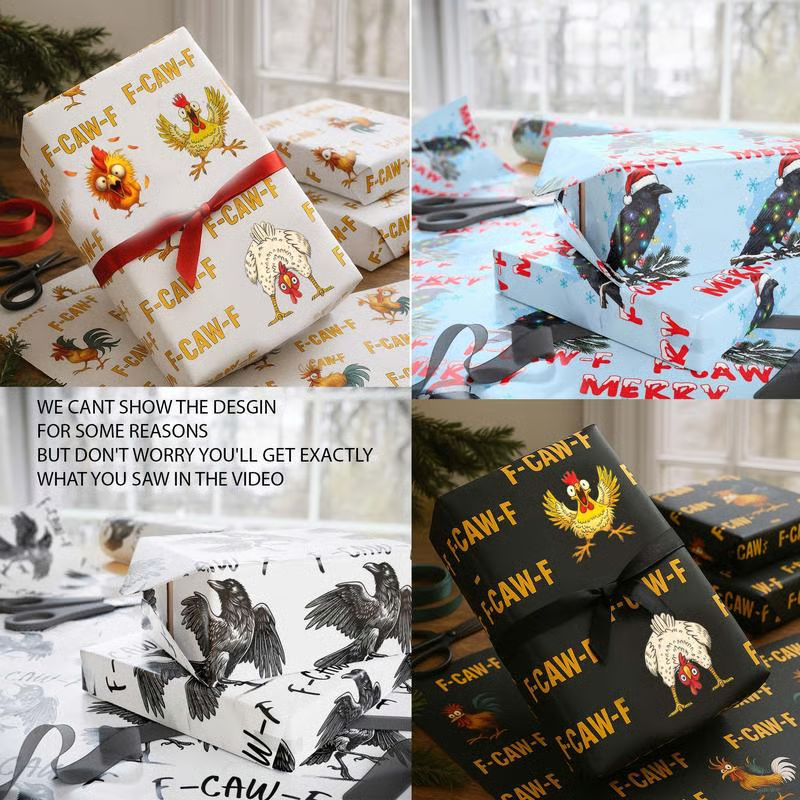 🎄 “F-CAW-F” Funny Chicken Christmas Wrapping Paper 🐔✨