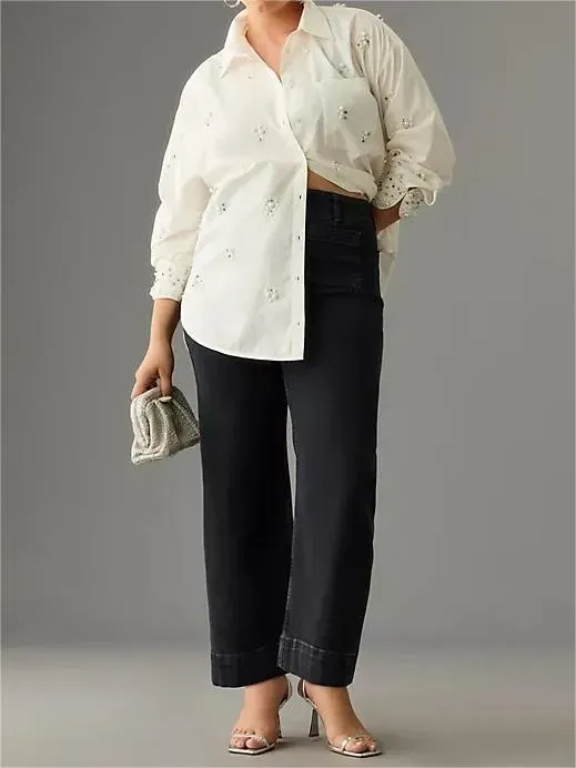 Tummy Control Cropped Wide-Leg Jeans 2024 Best Selling Jeans Dropshipping Flare Jeans Mujer Streetwear Baggy Jean