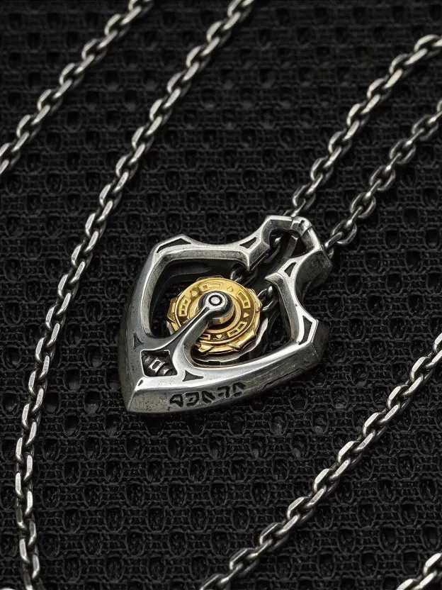 Shuttler Mechanical Rotatable Gear Pendant Necklace