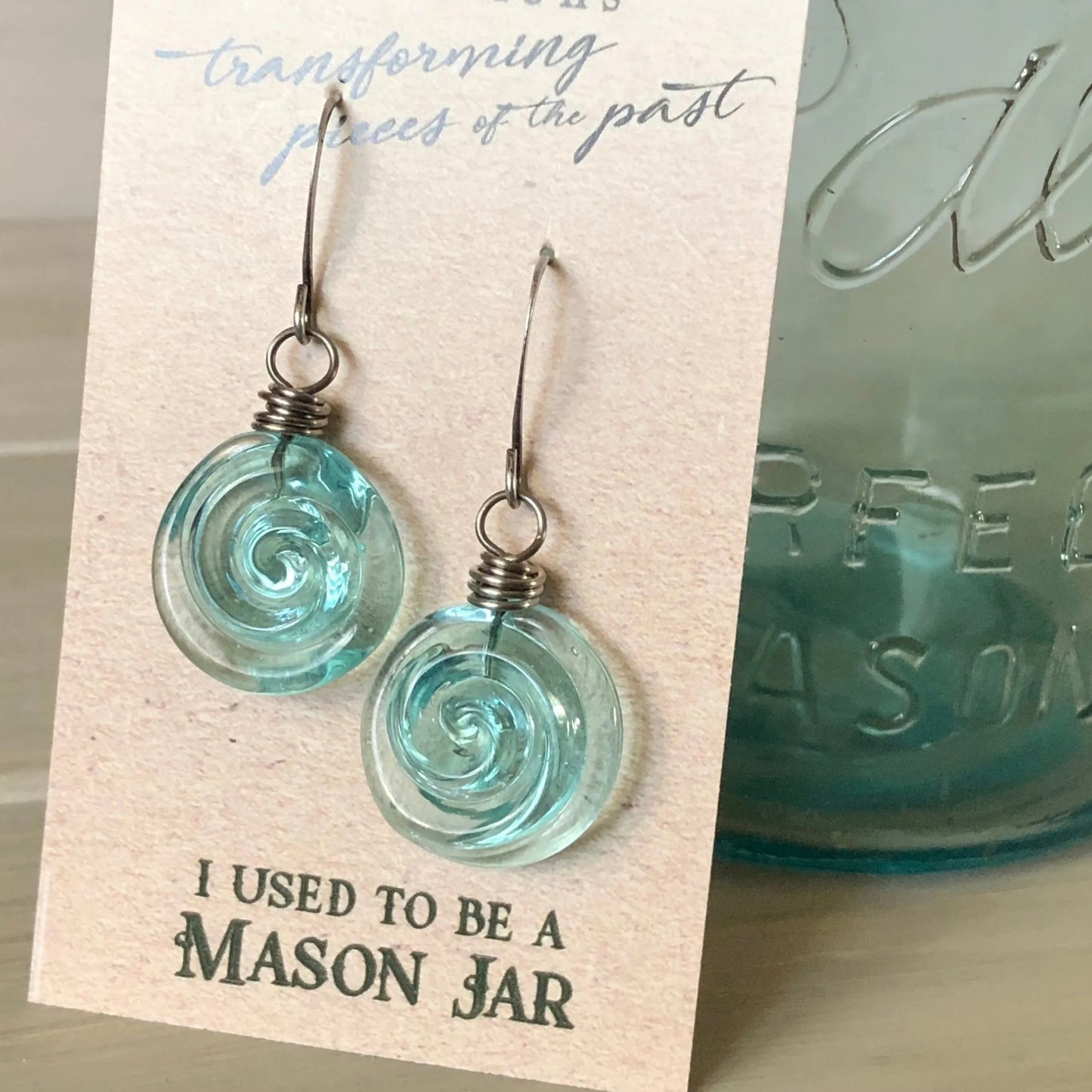 🔥HOT SALE - 49% OFF🔥Recycled Glass Spiral Earrings: Upcycled Mason Jar Dangles