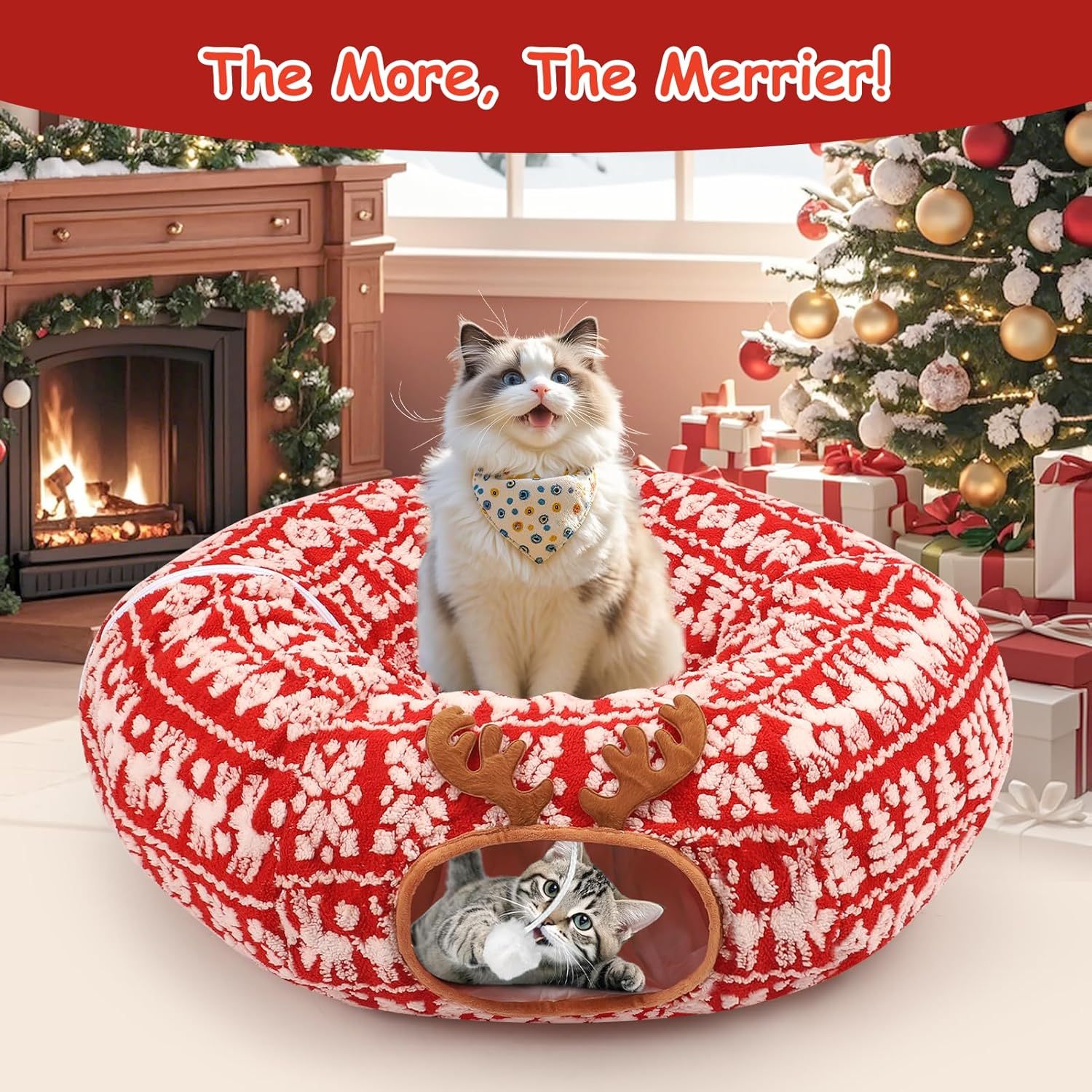 🔥HOT SALE - 49% OFF🔥Cat Tunnel Bed Under Christmas Tree