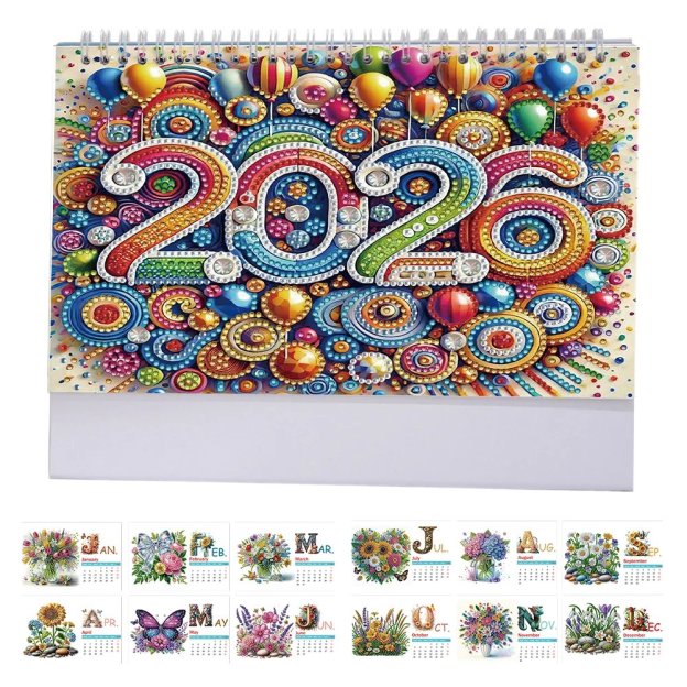 🔥LAST DAY 49% OFF - 🎨Beginner-friendly📅2026 Calendar Diamond Painting Kit DIY Diamond Art Desk Calendar for Home Office