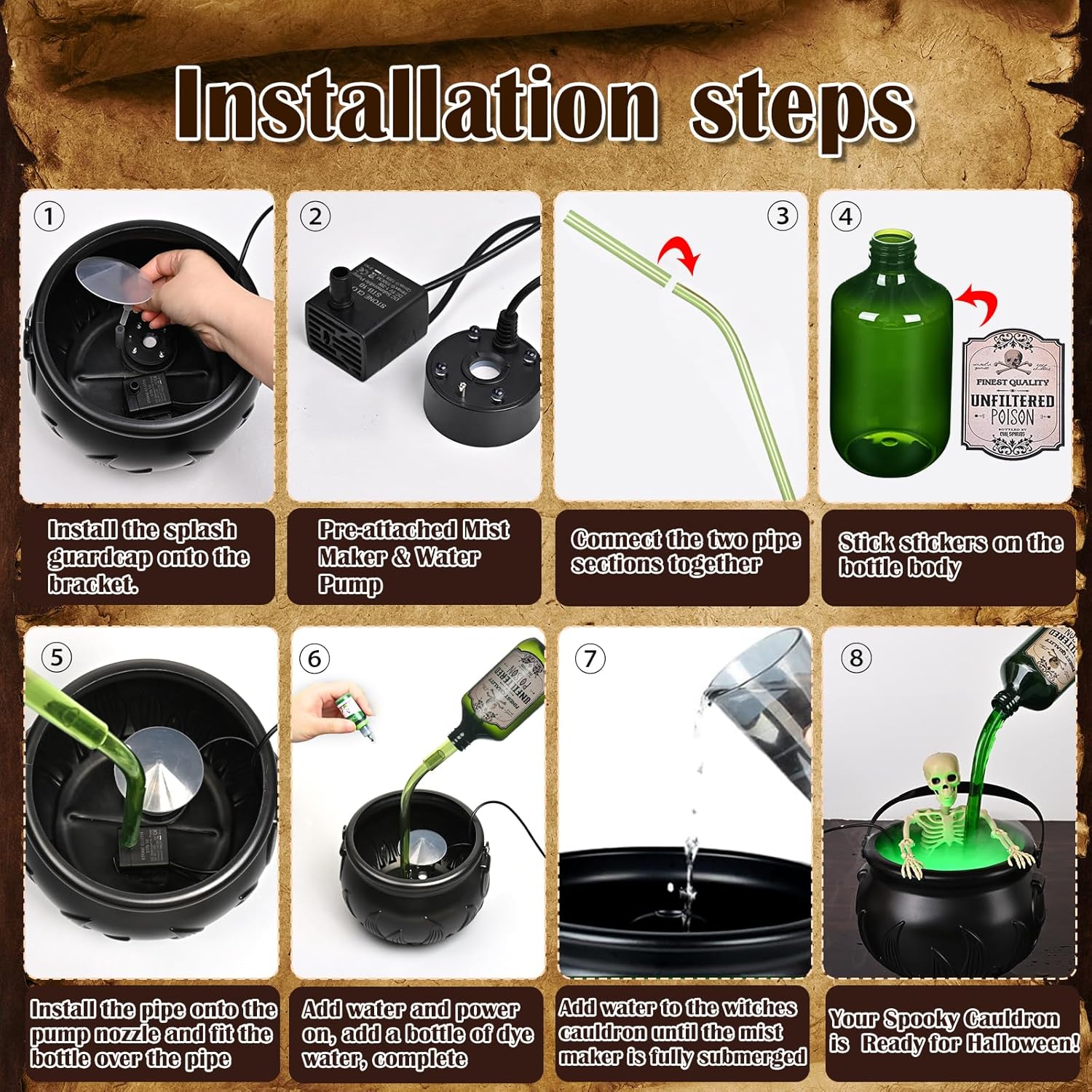 🔥HOT SALE - 49% OFF🔥Cauldron Halloween Decor with Magic Floating Potion Bottles and Diffuser