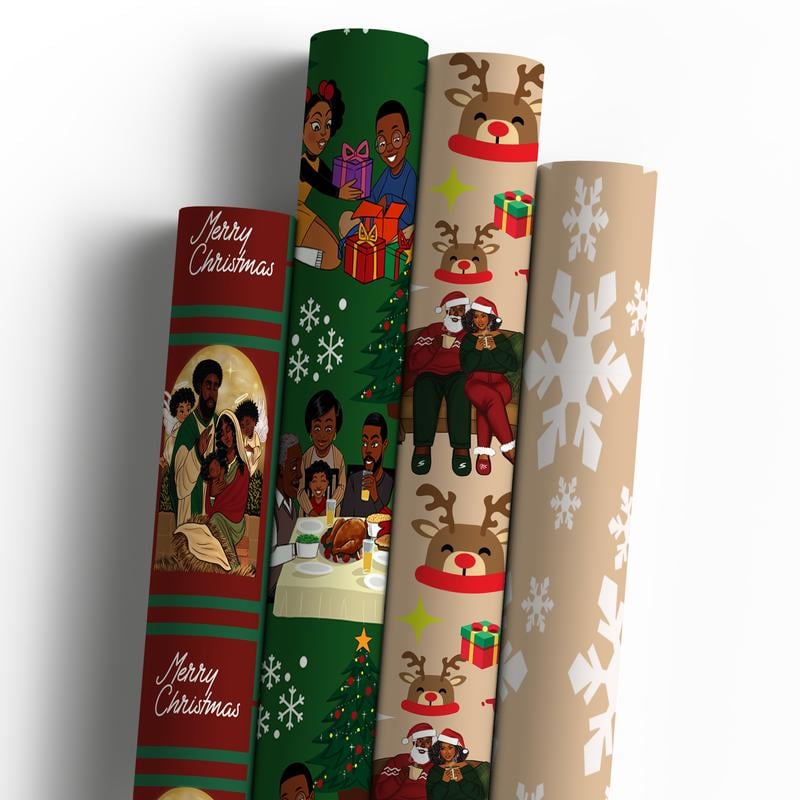🔥HOT SALE - 49% OFF🔥- 🤶🏾Home for the Holidays Black Santa Wrapping paper