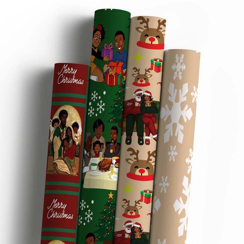 🔥HOT SALE - 49% OFF🔥- 🤶🏾Home for the Holidays Black Santa Wrapping paper