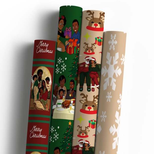 🔥HOT SALE - 49% OFF🔥- 🤶🏾Home for the Holidays Black Santa Wrapping paper