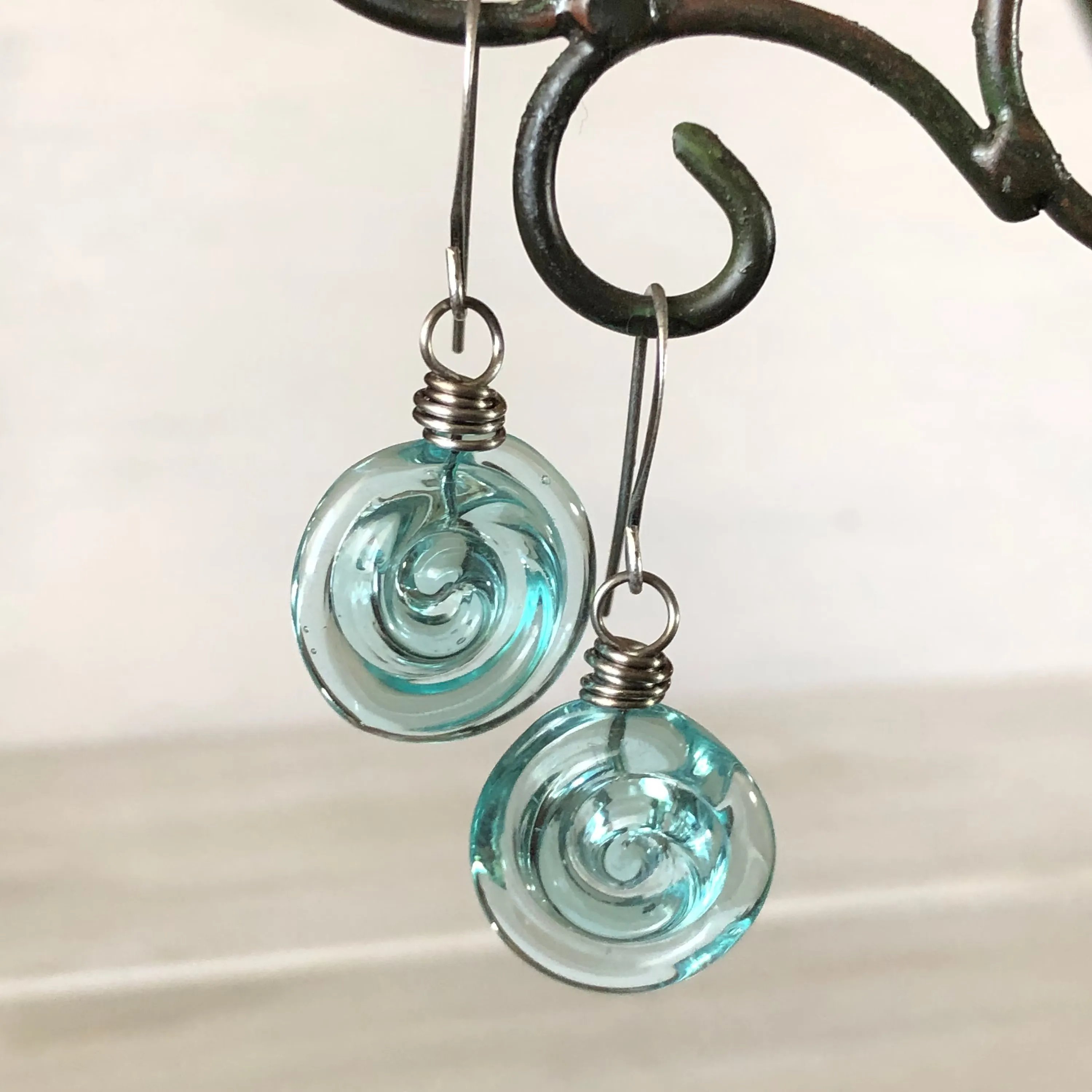 🔥HOT SALE - 49% OFF🔥Recycled Glass Spiral Earrings: Upcycled Mason Jar Dangles