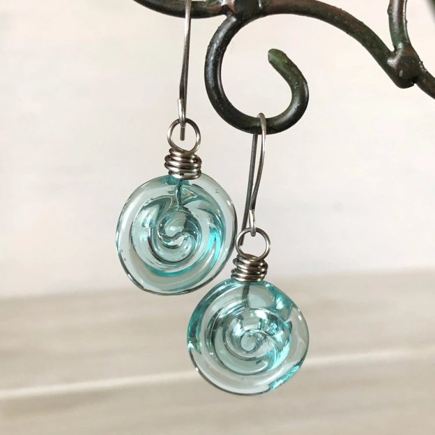 🔥HOT SALE - 49% OFF🔥Recycled Glass Spiral Earrings: Upcycled Mason Jar Dangles