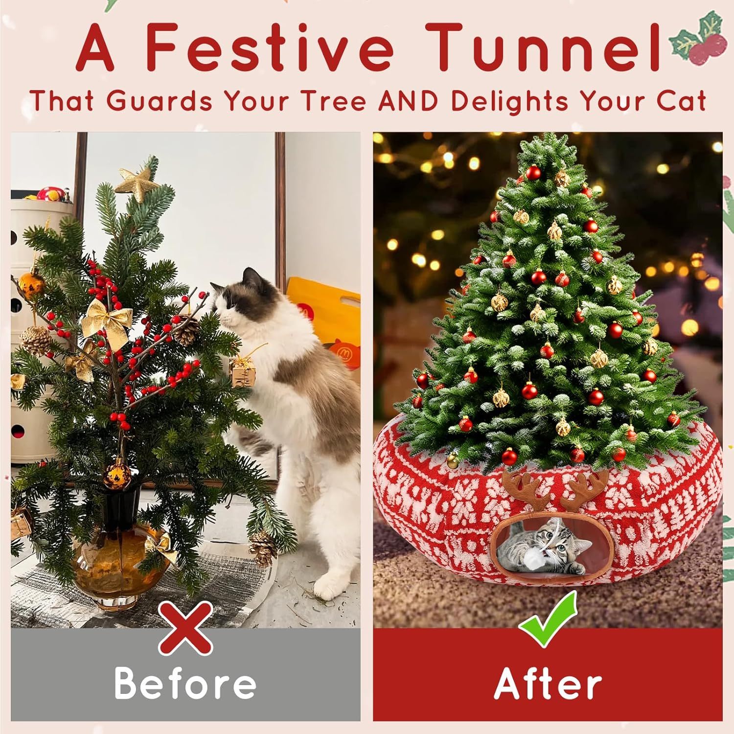 🔥HOT SALE - 49% OFF🔥Cat Tunnel Bed Under Christmas Tree