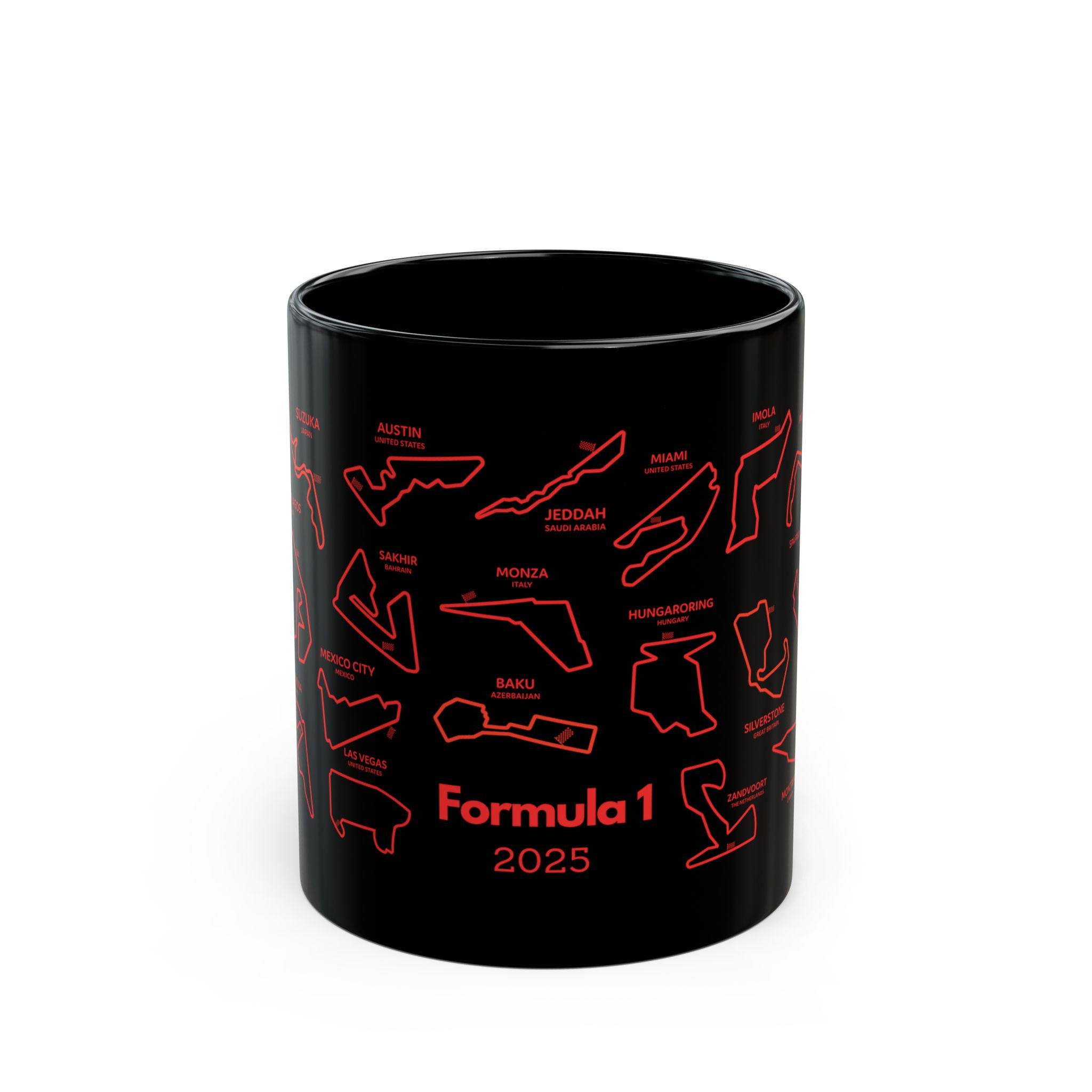 F1 Mug with 2025 Track List