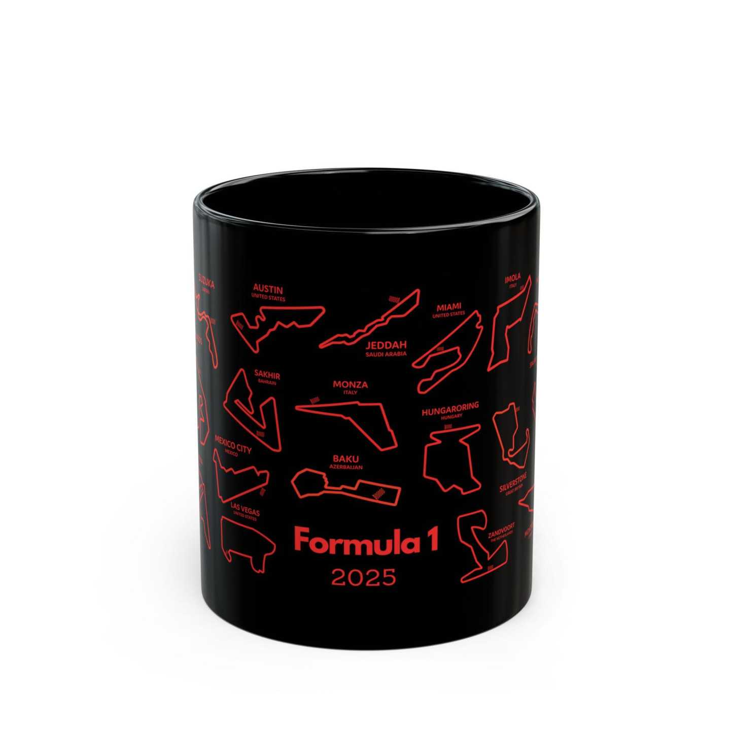 F1 Mug with 2025 Track List