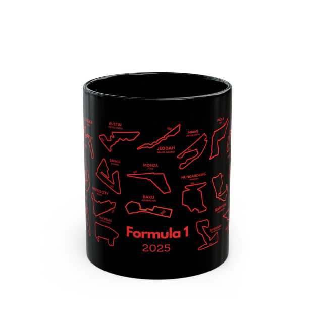 F1 Mug with 2025 Track List