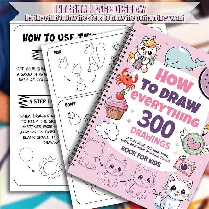 📚🎨How To Draw Anything: 300 Drawings of Adorable Things, Animals, Food, Gifts, and other Amazing Items, Book For Kids💕
