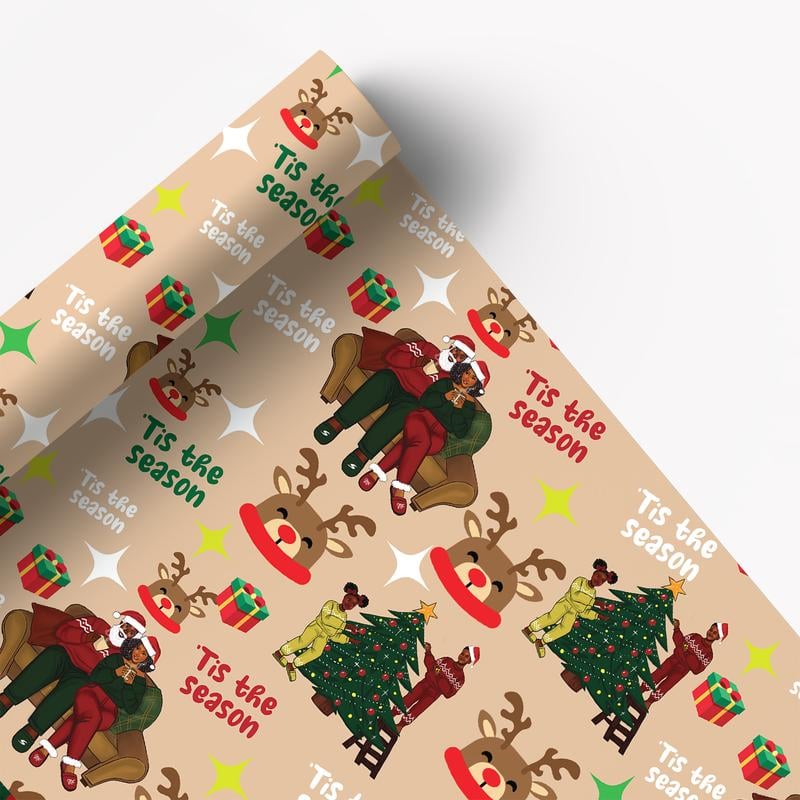 🔥HOT SALE - 49% OFF🔥- 🤶🏾Home for the Holidays Black Santa Wrapping paper