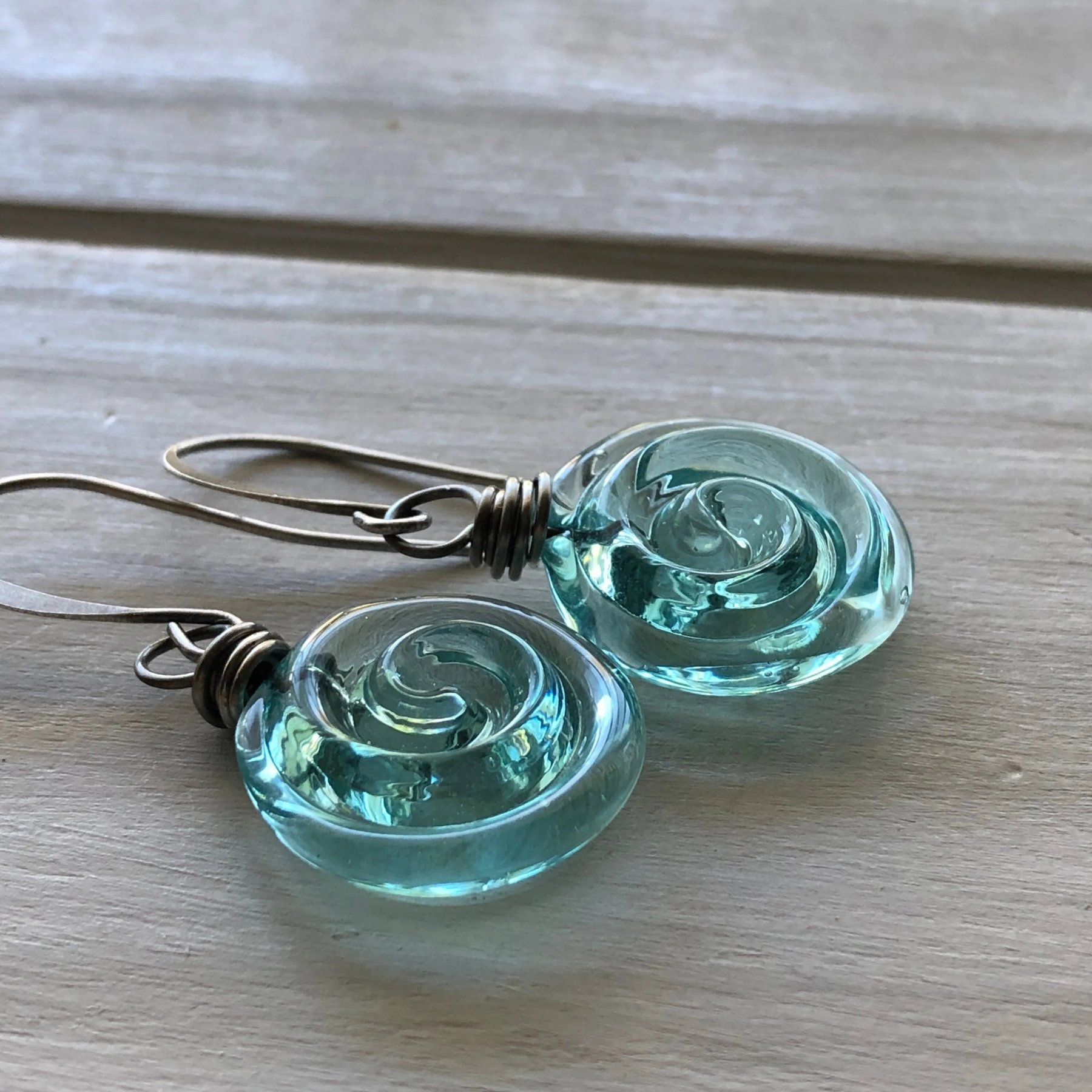 🔥HOT SALE - 49% OFF🔥Recycled Glass Spiral Earrings: Upcycled Mason Jar Dangles