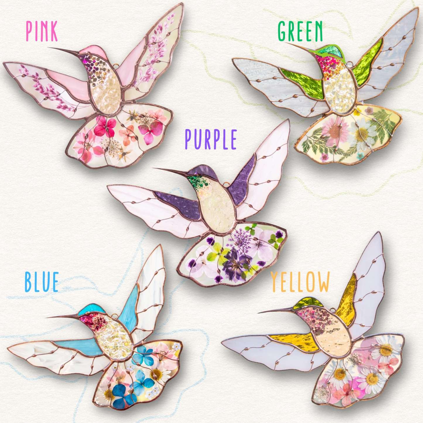 🔥LAST DAY 49% OFF -🐦‍⬛ Handmade Floral Stained Glass Hummingbird