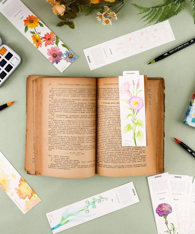 🎨Beginner-friendly 🍁Floral Watercolor Coloring Bookmarks & Coloring Book -140LB(300gsm)✨Includes Coloring Guide🎁